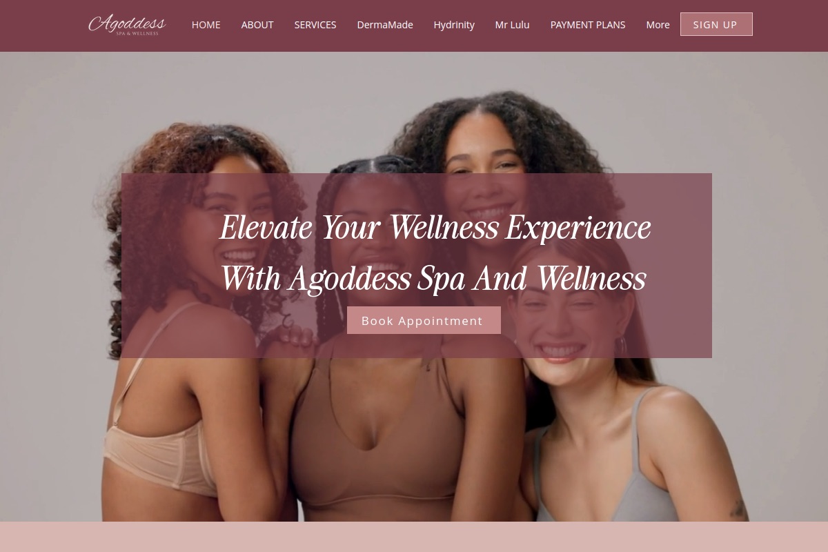 Agoddess Spa & Wellness website screenshot