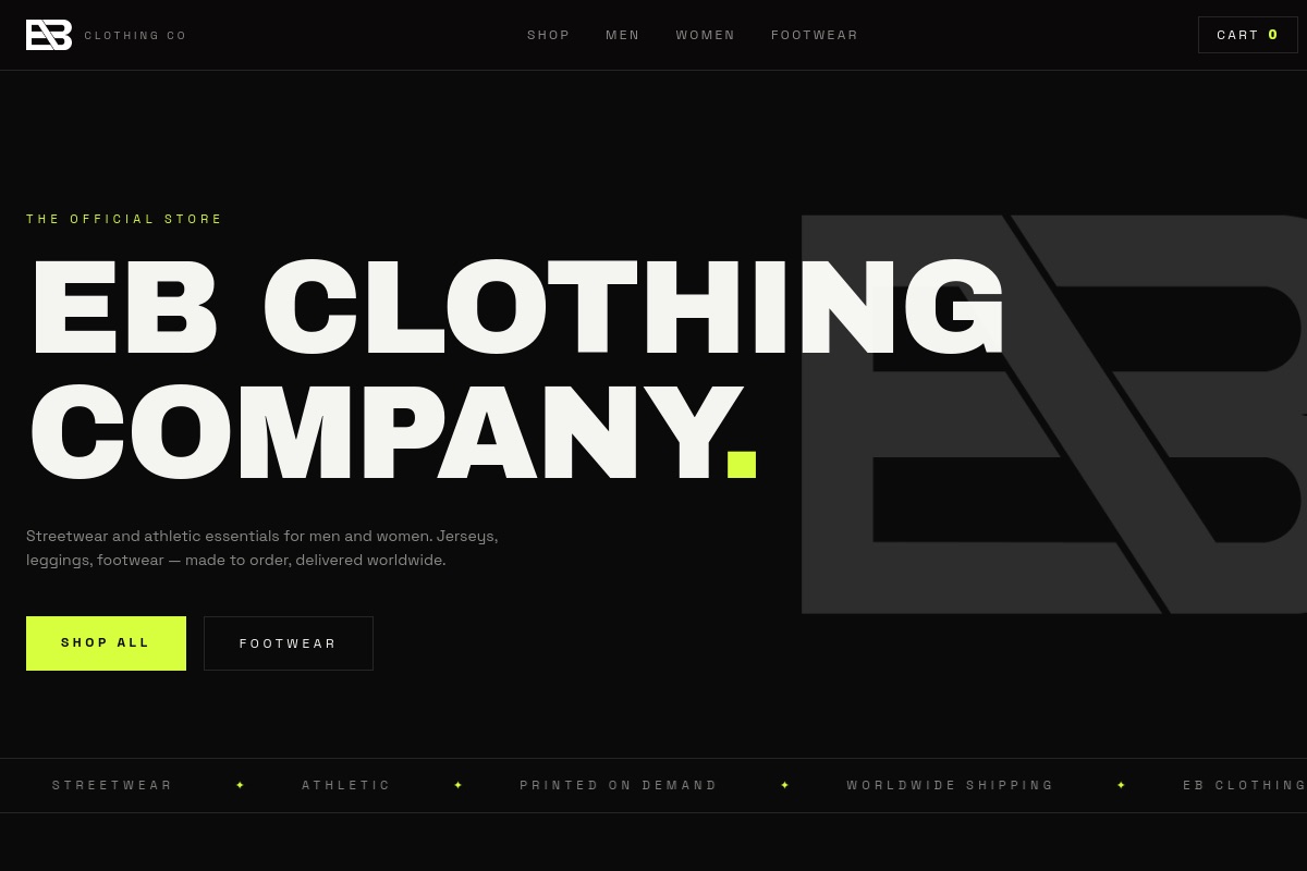 EB Clothing Co. website screenshot