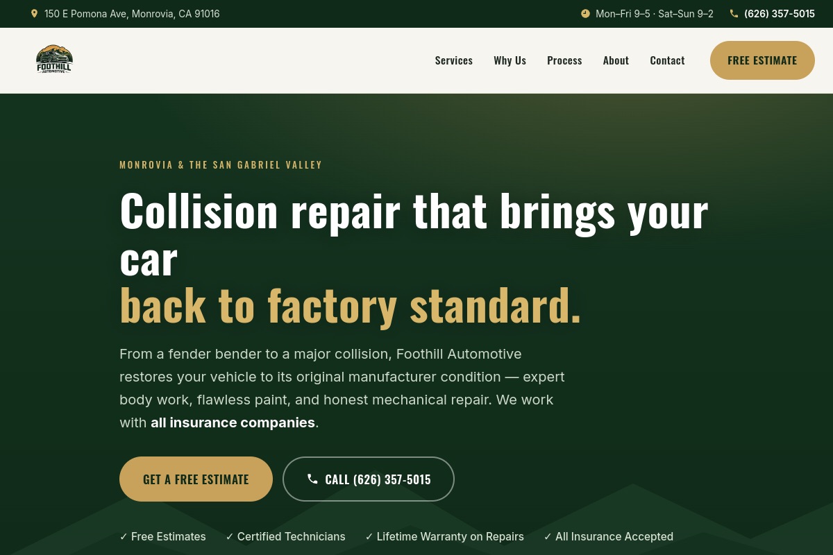 Foothill Automotive website screenshot